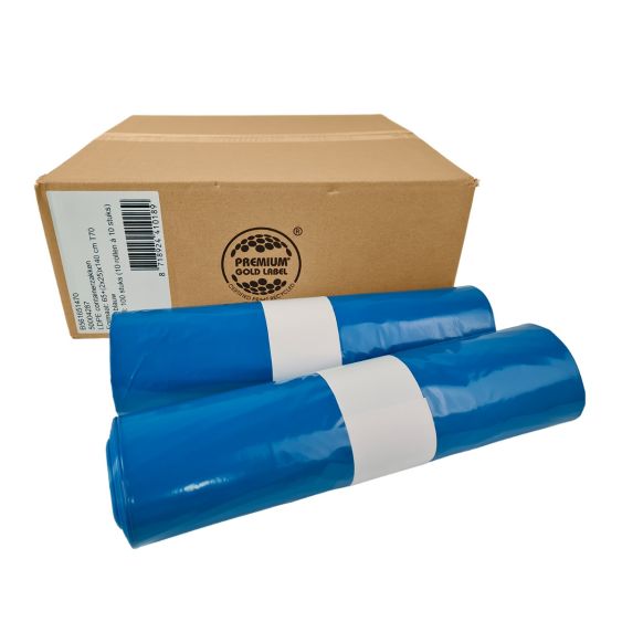 Afvalzak LDPE 65/25x140 cm T70 Blauw - 100 Zakken
